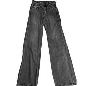 Arizona Jean Co Womens 1 Highest Rise Skater Jean Black Studded Wide Leg Grunge